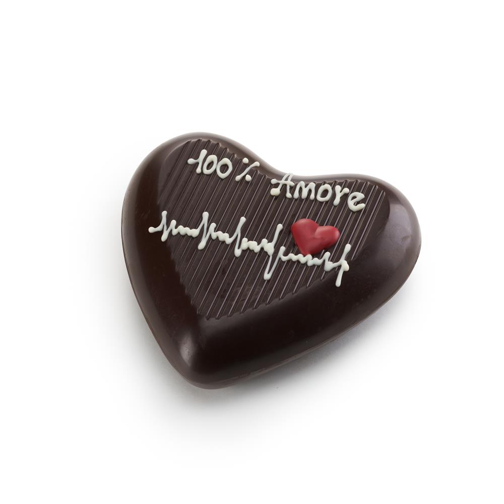 100 % Amore - Cuore di cioccolato fondente, con dedica. FRASE PERSONALIZZABILE