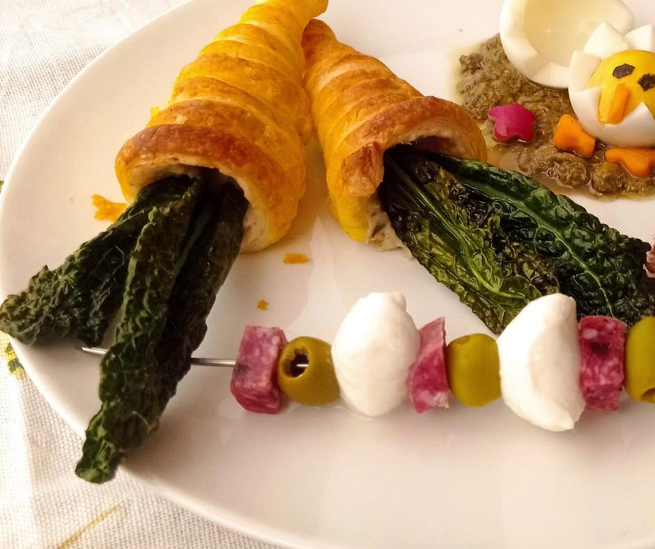 Carotine di pasta sfoglia con Mousse di Fagioli con Tartufo e cavolo nero