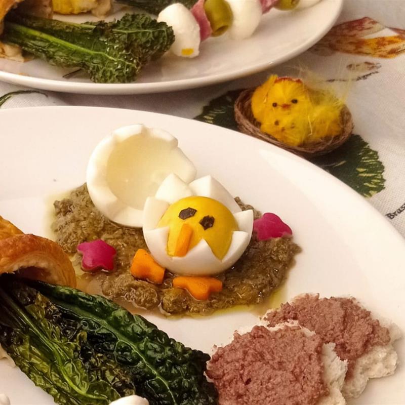 Boiled Egg Chicks with Tuscan Green Sauce