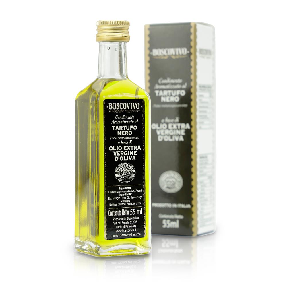 Condimento aromatizzato al Tartufo Nero Tuber melanosporum Vitt. a base di Olio Extra Vergine di Oliva 55ml